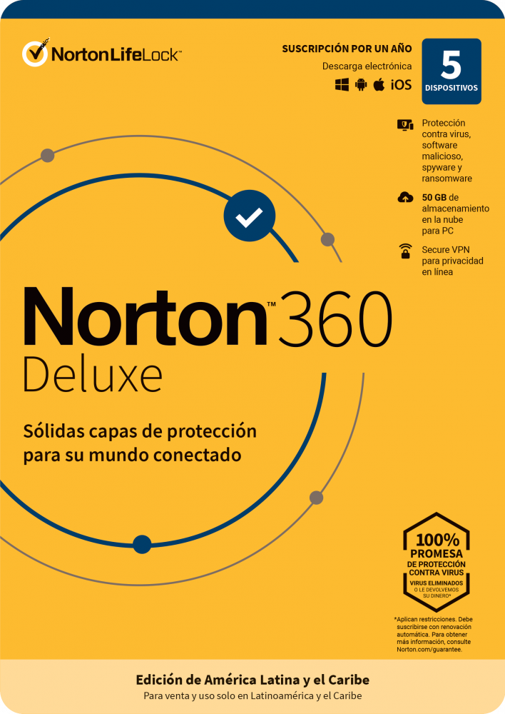 Norton 360 Deluxe, 5 Dispositivos, 1 Año, Windows/Mac