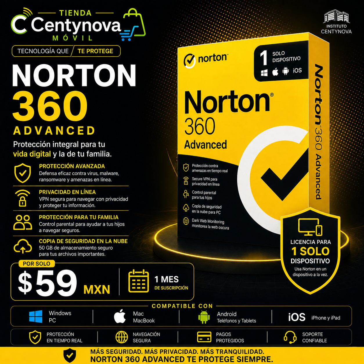 Norton 360 Advanced, 1 Dispositivo, 1 mes