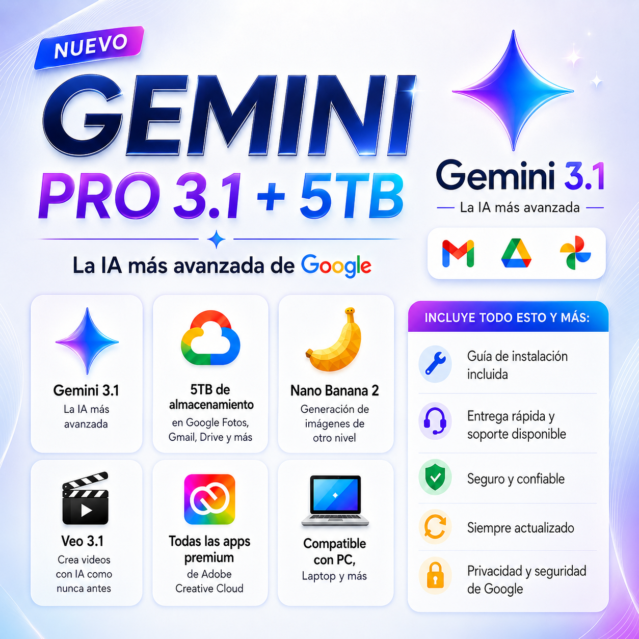 GEMINI PRO 3.1 + 5 TB x 12 Meses