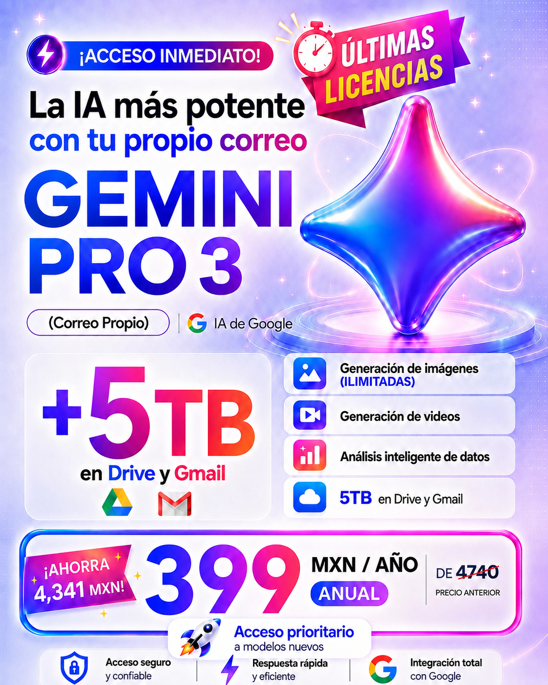 GEMINI PRO 3.1 + 5 TB, 1 Año