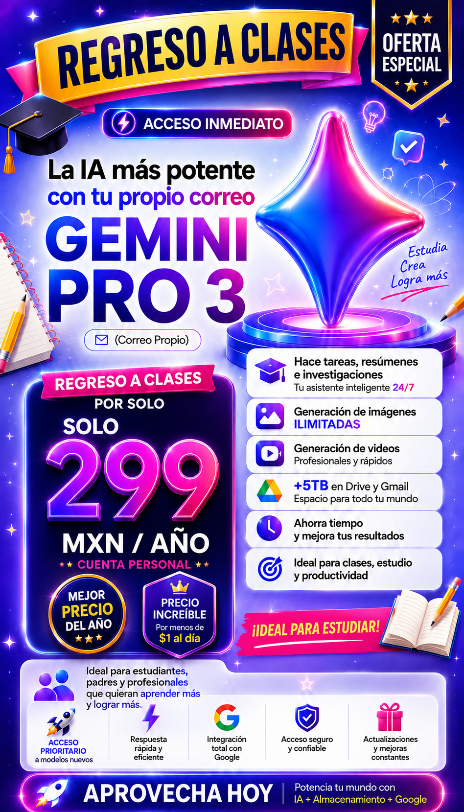 Gemini Pro 3.1 + 5 TB – 1 Año | Promoción Regreso a Clases